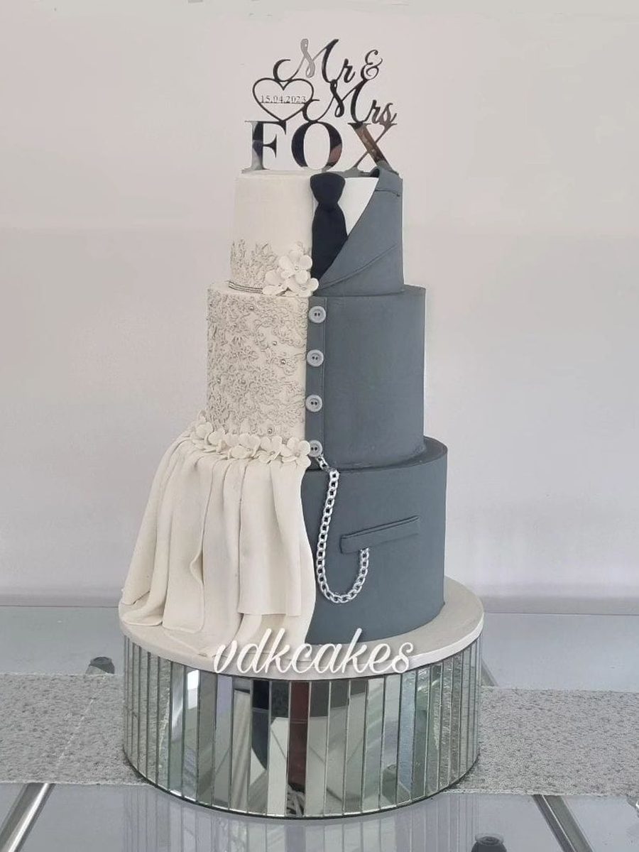 Tuxedo His & Her Wedding Cake by VDK Cakes