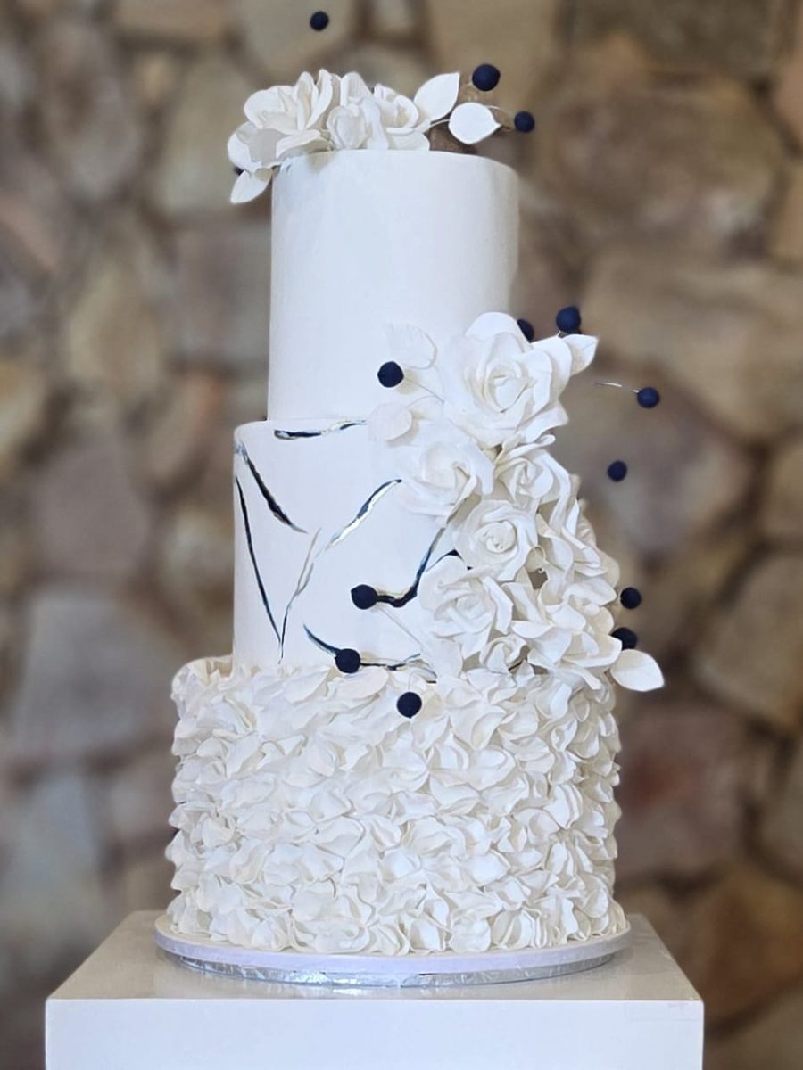 White Ruffles, Roses & Navy by VDK Cakes
